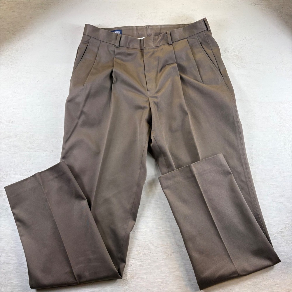 Lands End Mens 35x36 Pleated Dress Pants Office Corporate Brown Twill Trousers
